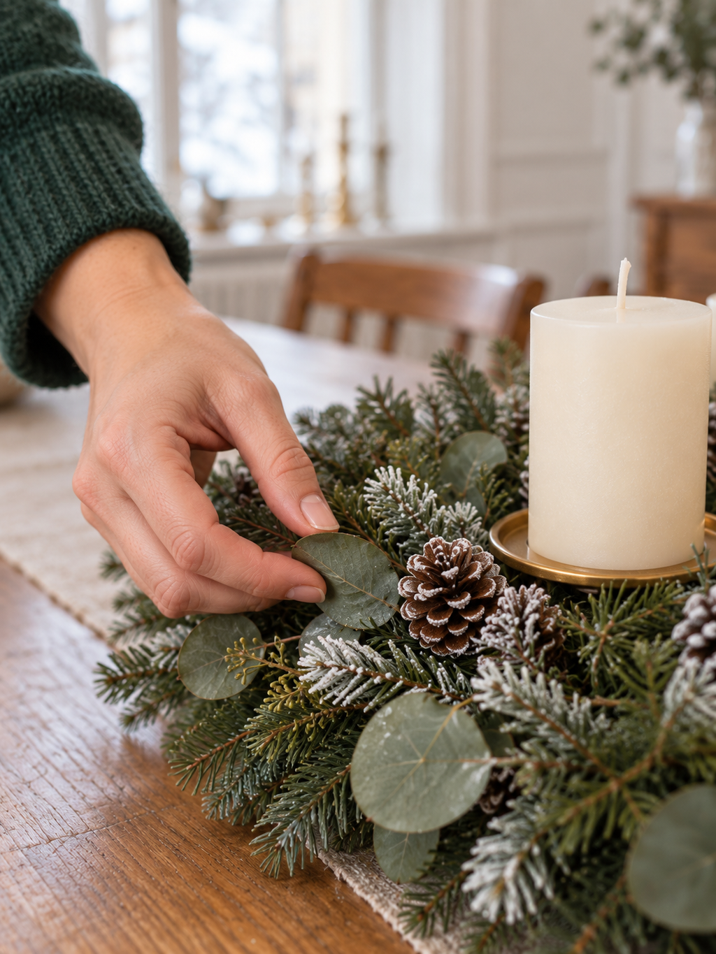 Adventskranz Eukalyptus künstlich mit 4 Kerzen, Ø 40 cm - Detail