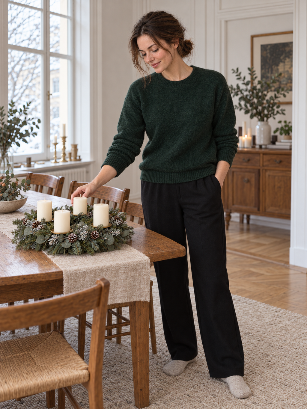 Adventskranz Eukalyptus künstlich mit 4 Kerzen, Ø 40 cm - Raumansicht