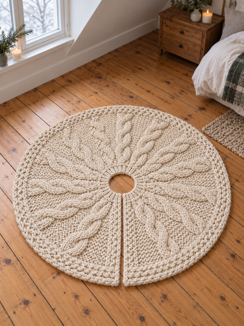 Christbaumdecke Zopfstrick Wollweiß, Ø 100 cm - Produktansicht ohne Model