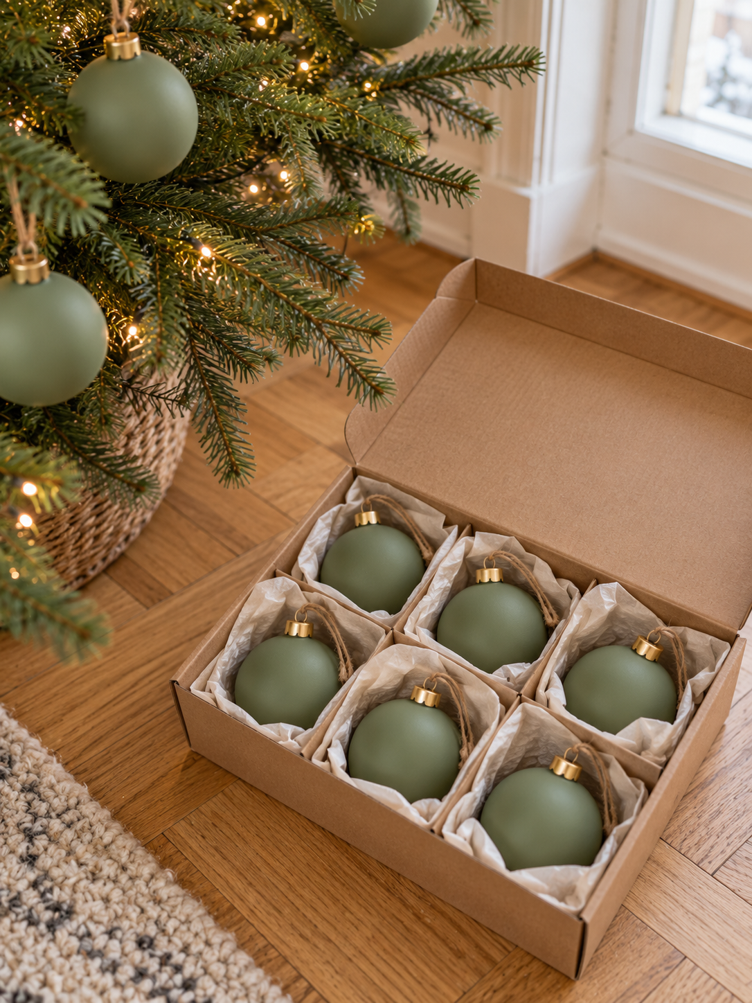 Christbaumkugeln Glas Salbeigrün matt, 6er-Set, Ø 8 cm - Produktansicht ohne Model