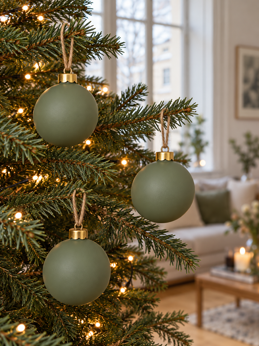 Christbaumkugeln Glas Salbeigrün matt, 6er-Set, Ø 8 cm - Nahaufnahme